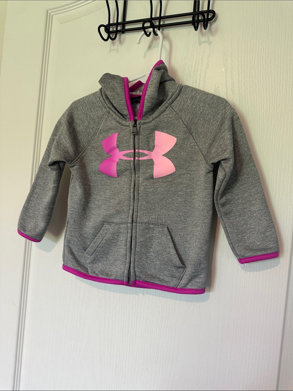 Under Armour Baby Girls Gray Zip Jacket with Pink Logo Trim